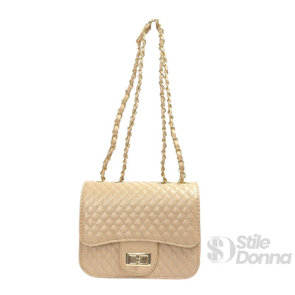 Stile Donna Bags - Borsa Beige con Catena Intrecciata