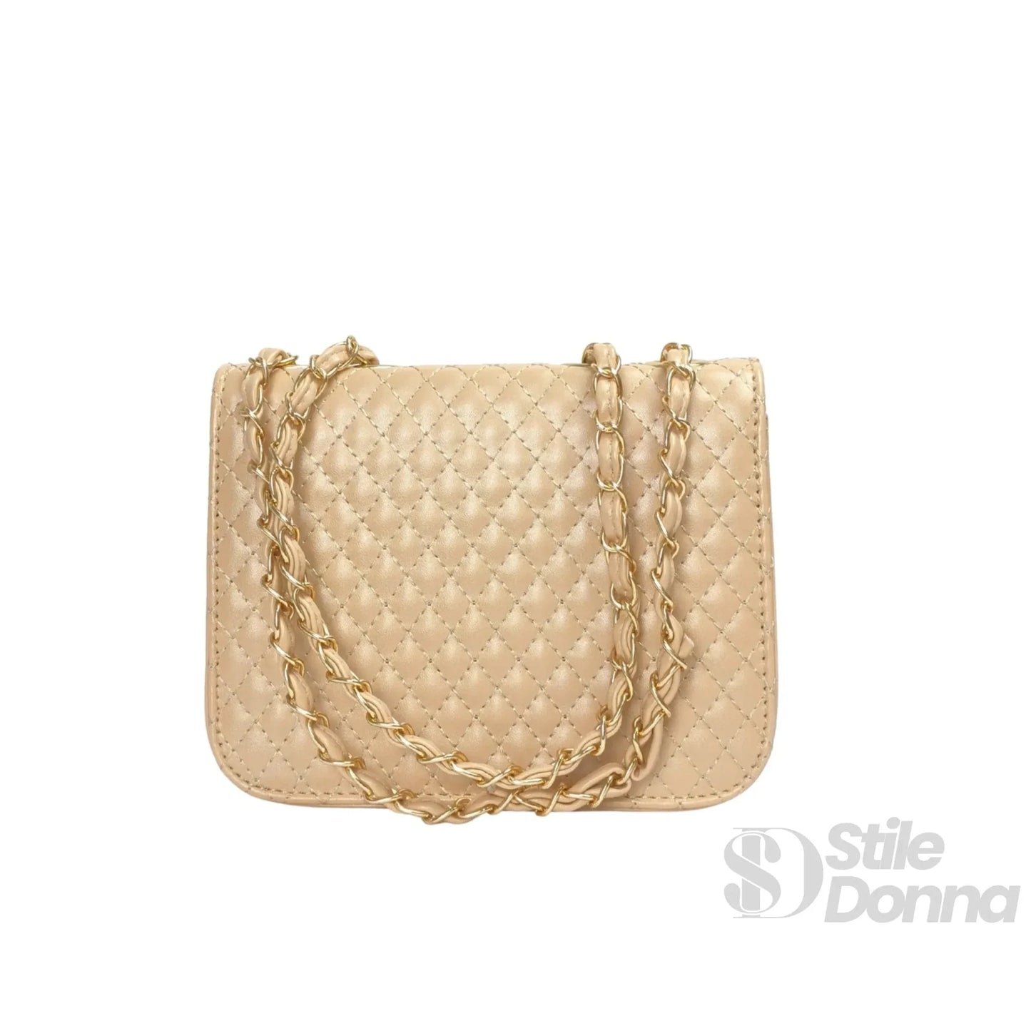 Stile Donna Bags - Borsa Beige con Catena Intrecciata