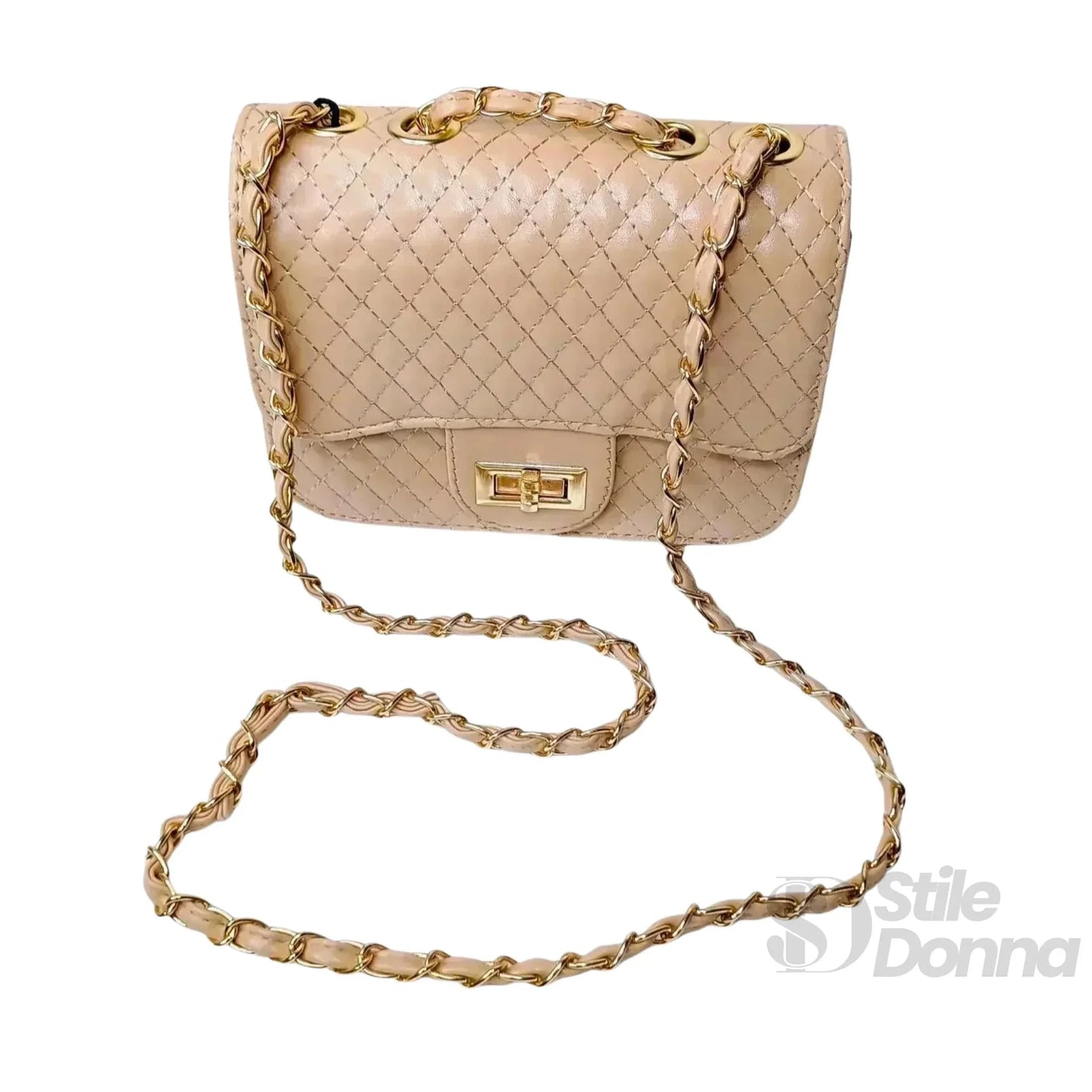 Stile Donna Bags - Borsa Beige con Catena Intrecciata