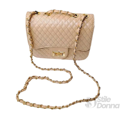 Stile Donna Bags - Borsa Beige con Catena Intrecciata