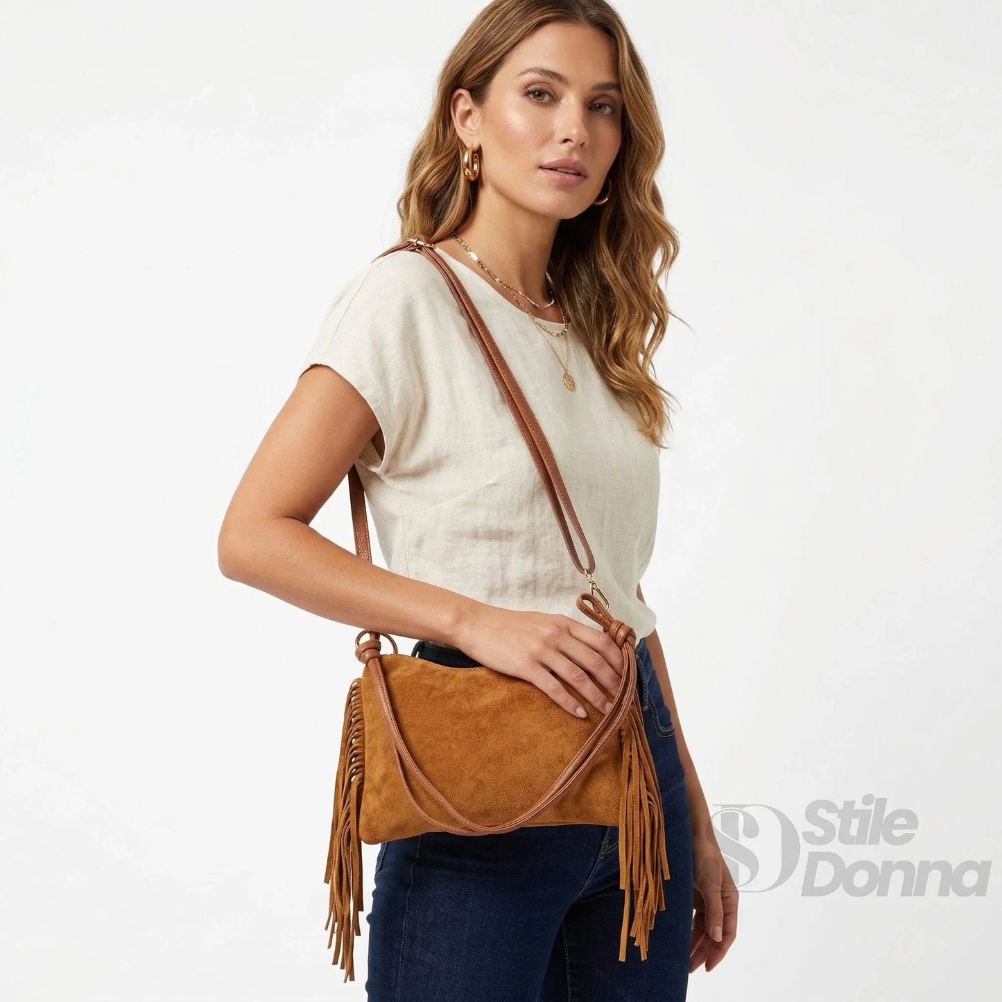 Stile Donna Bags - Camilla Borsa Boho in Pelle Scamosciata con Frange
