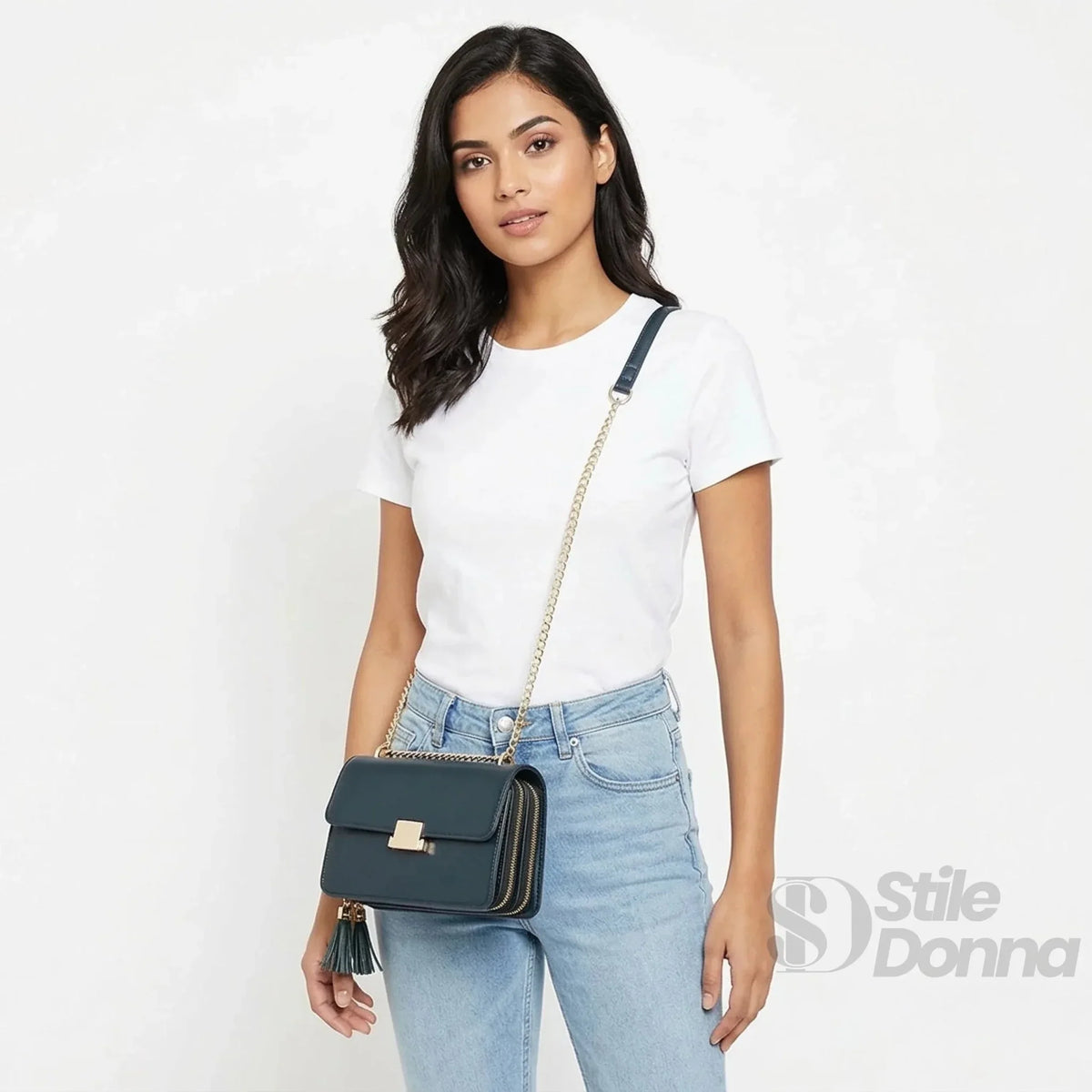 Stile Donna Bags - Vallo Borsa a Tracolla in Ecopelle Nera