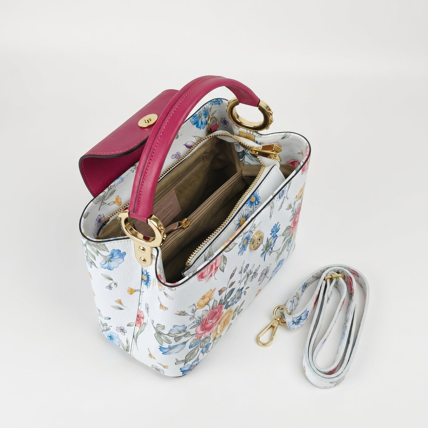 Stile Donna Bags - Borsa a Tracolla Floreale in Vera Pelle