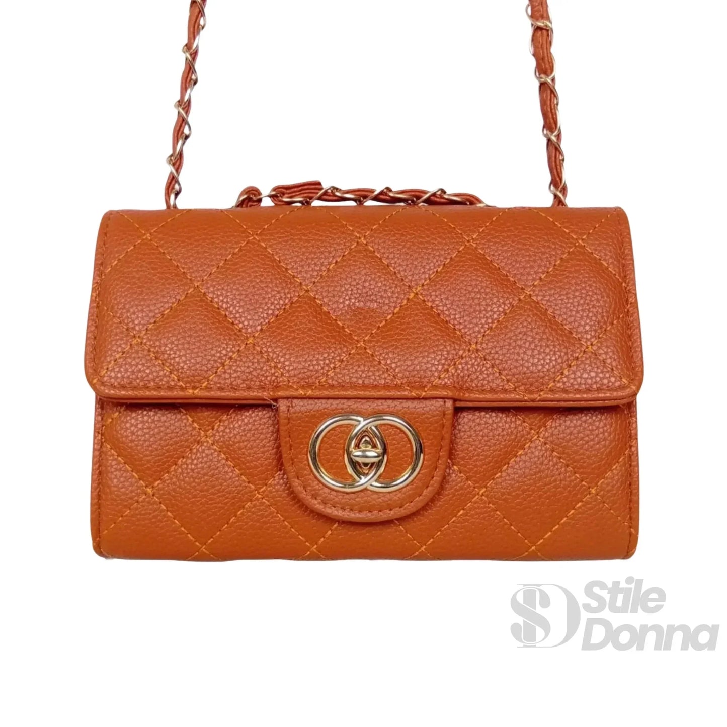 Stile Donna Bags - Borsa a Tracolla Marrone Catena Oro