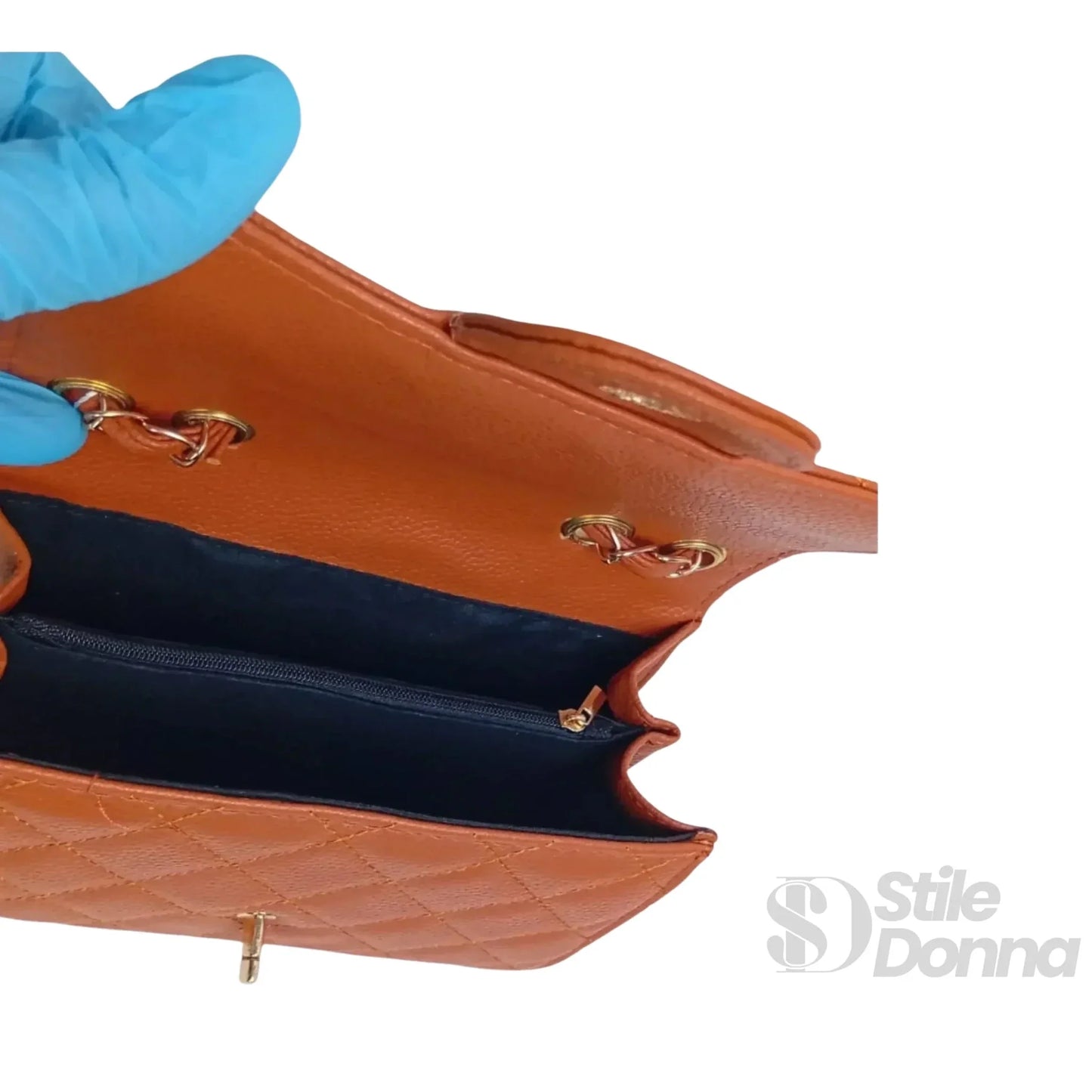 Stile Donna Bags - Borsa a Tracolla Marrone Catena Oro