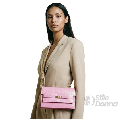 Stile Donna Bags - Borsa Rosa Effetto Coccodrillo