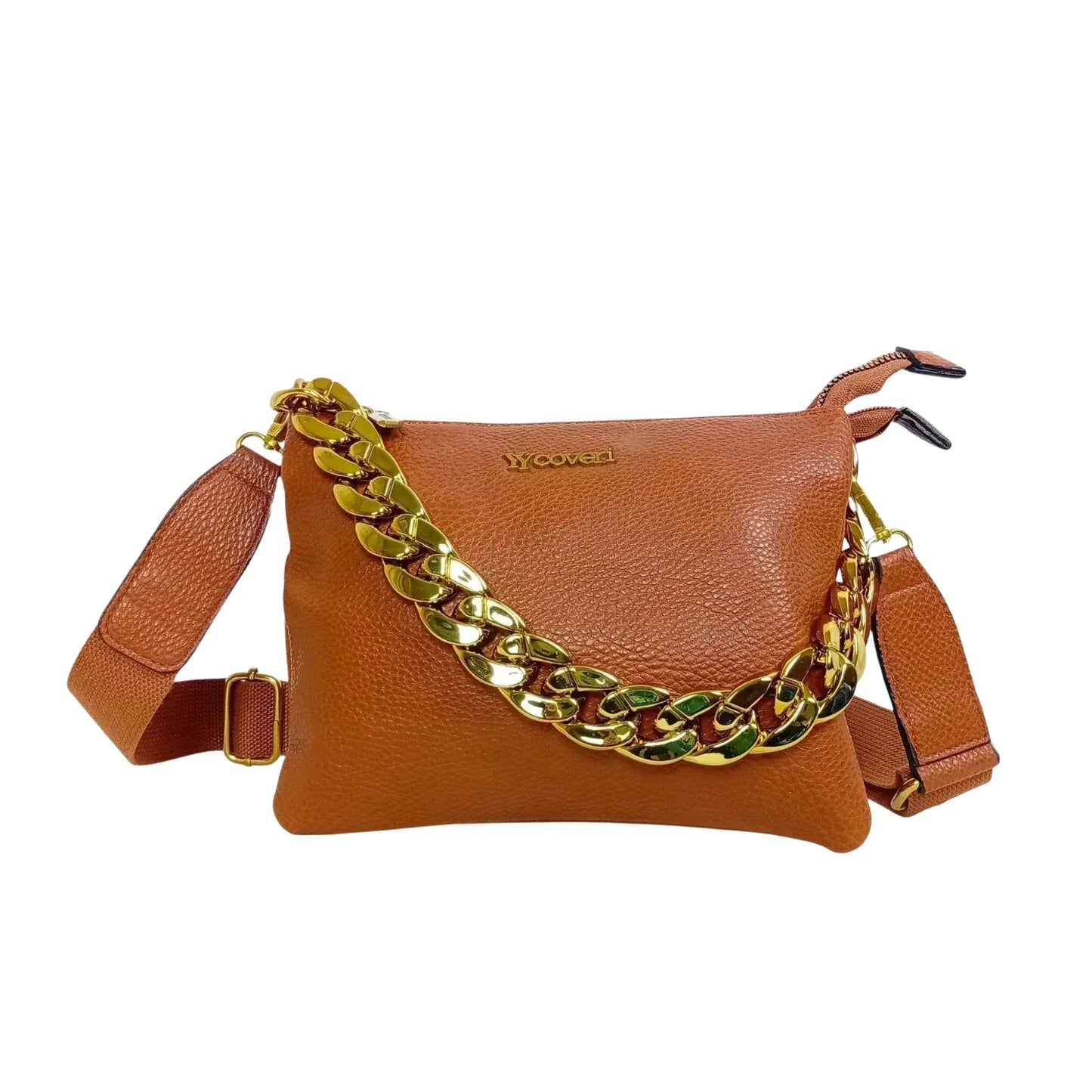 YY Coveri Borsa a Tracolla in Ecopelle con Catena Finitura Color Oro e Chiusura a Cerniera