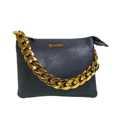 YY Coveri Borsa a Tracolla in Ecopelle con Catena Finitura Color Oro e Chiusura a Cerniera