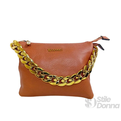 YY Coveri Borsa a Tracolla in Ecopelle con Catena Finitura Color Oro e Chiusura a Cerniera