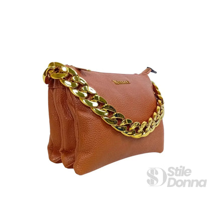 YY Coveri Borsa a Tracolla in Ecopelle con Catena Finitura Color Oro e Chiusura a Cerniera