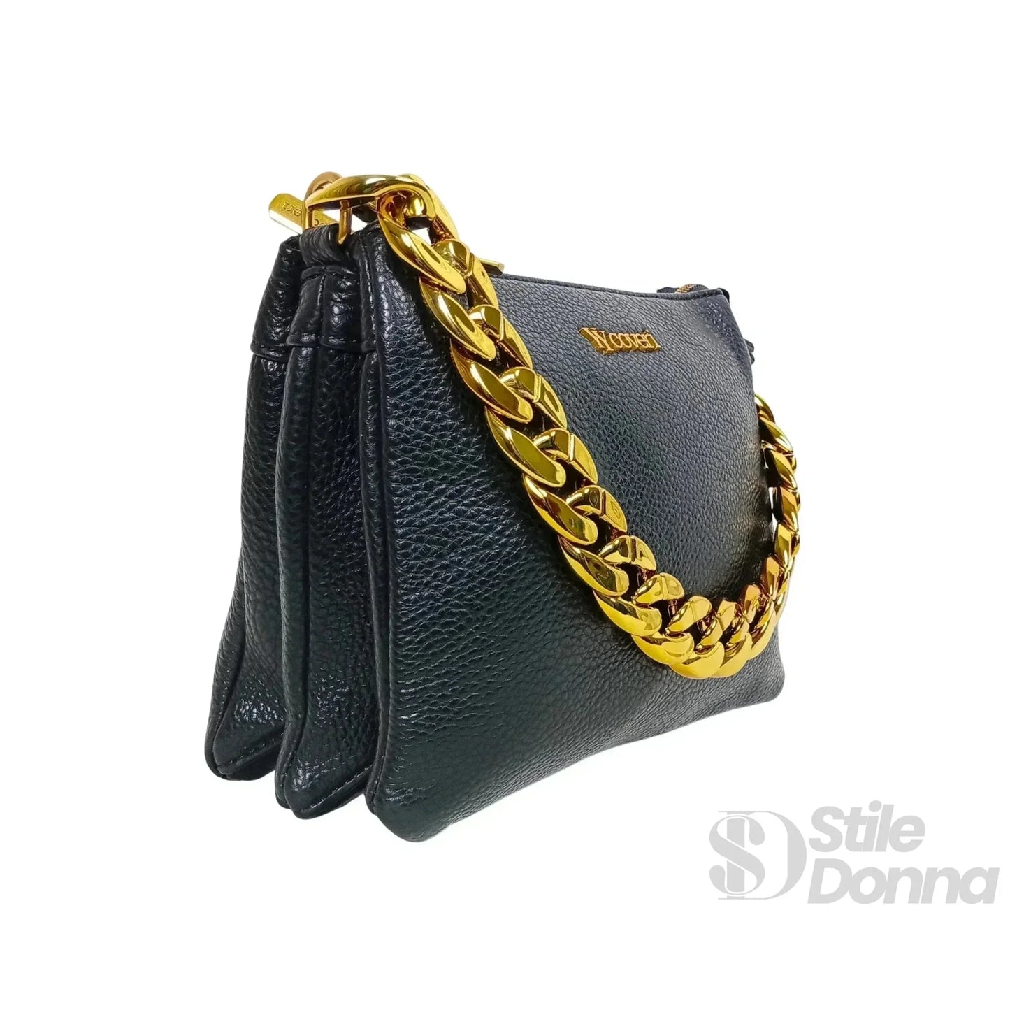 YY Coveri Borsa a Tracolla in Ecopelle con Catena Finitura Color Oro e Chiusura a Cerniera