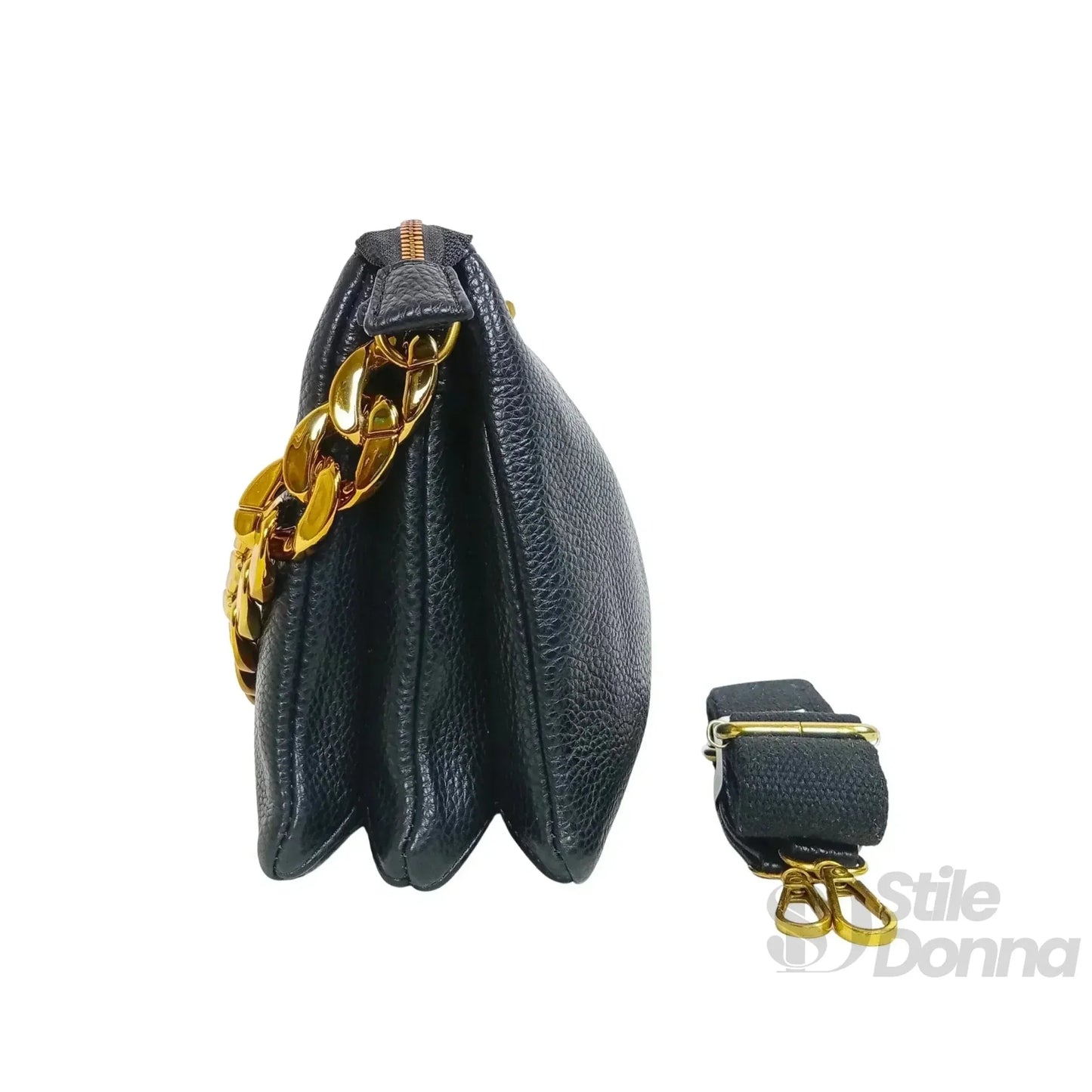 YY Coveri Borsa a Tracolla in Ecopelle con Catena Finitura Color Oro e Chiusura a Cerniera