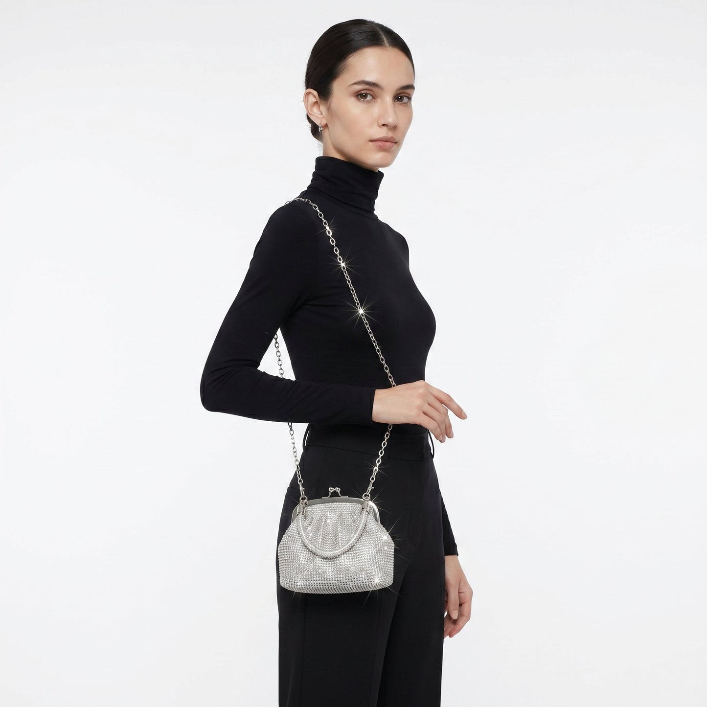 Stile Donna Bags - Borsa da Sera in Mesh di Strass Argento