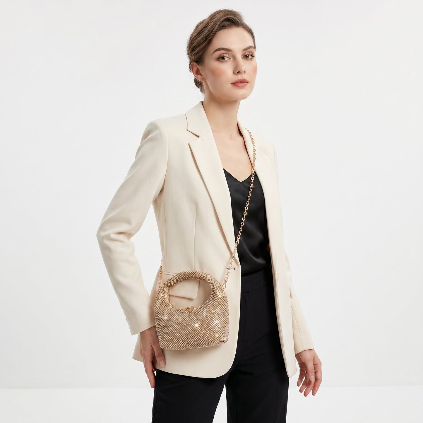 Stile Donna Bags - Borsa da Sera in Mesh di Strass Oro