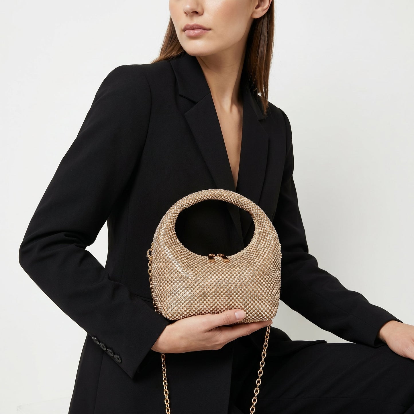 Stile Donna Bags - Borsa da Sera in Mesh di Strass Oro