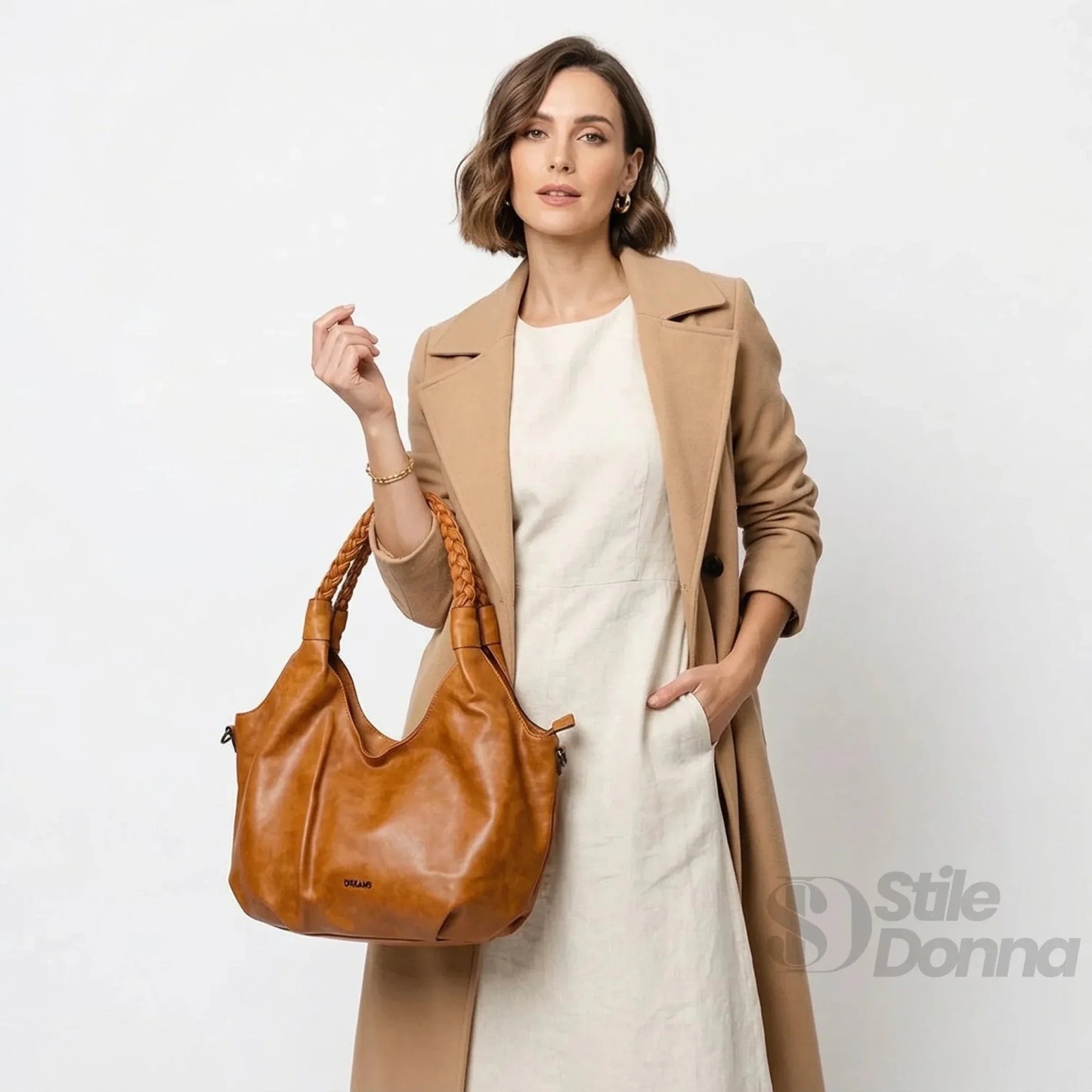 Nazareno Gabrielli Borsa Hobo in Ecopelle Cuoio con Fodera in Tessuto