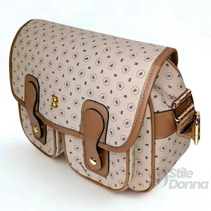 Briciole Borsa a Tracolla in Ecopelle Beige con Dettagli Oro