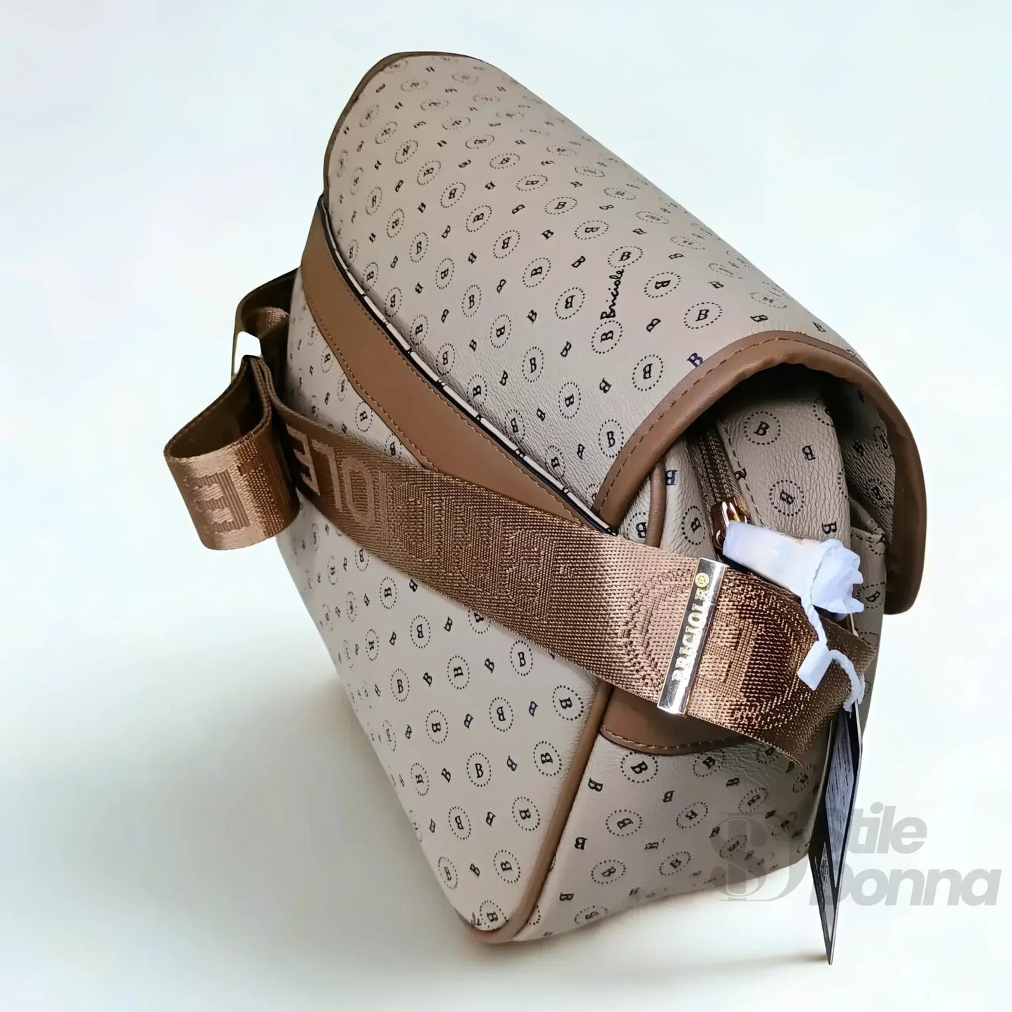 Briciole Borsa a Tracolla in Ecopelle Beige con Dettagli Oro