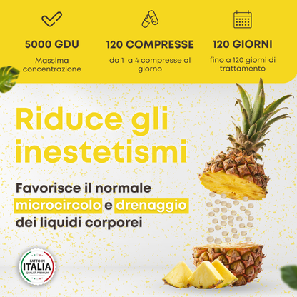 Bromelina 5000 GDU/g da Ananas – Drenaggio Liquidi, Microcircolazione e Cellulite – 120 Compresse Vegane
