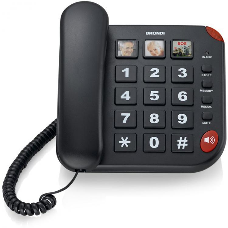 BRONDI BRAVO 15 SCHWARZ FESTNETZTELEFON FREISPRECHFUNKTION GROSSE TASTEN FÜR SENIOREN SOS-ANRUFFUNKTION
