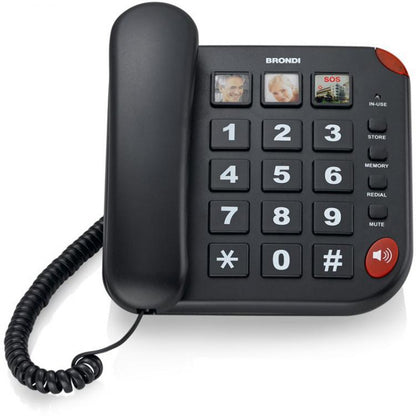 BRONDI BRAVO 15 SCHWARZ FESTNETZTELEFON FREISPRECHFUNKTION GROSSE TASTEN FÜR SENIOREN SOS-ANRUFFUNKTION