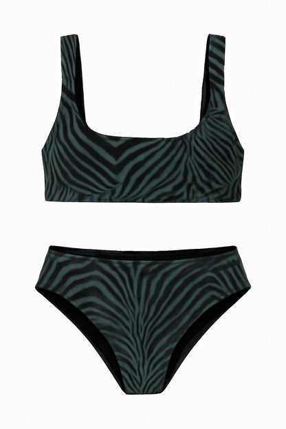 Arena Bikini Bralette Ragazza Zebra 011031-506 Nero Verde Mare