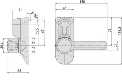 Außendrücker für Panikstange aus schwarzem Aluminium mit vernickeltem Zylinder