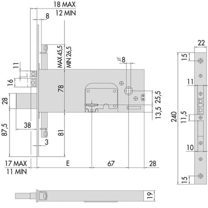 Double-bit Lock E.90 with Anti-burglary and Adjustable Casing