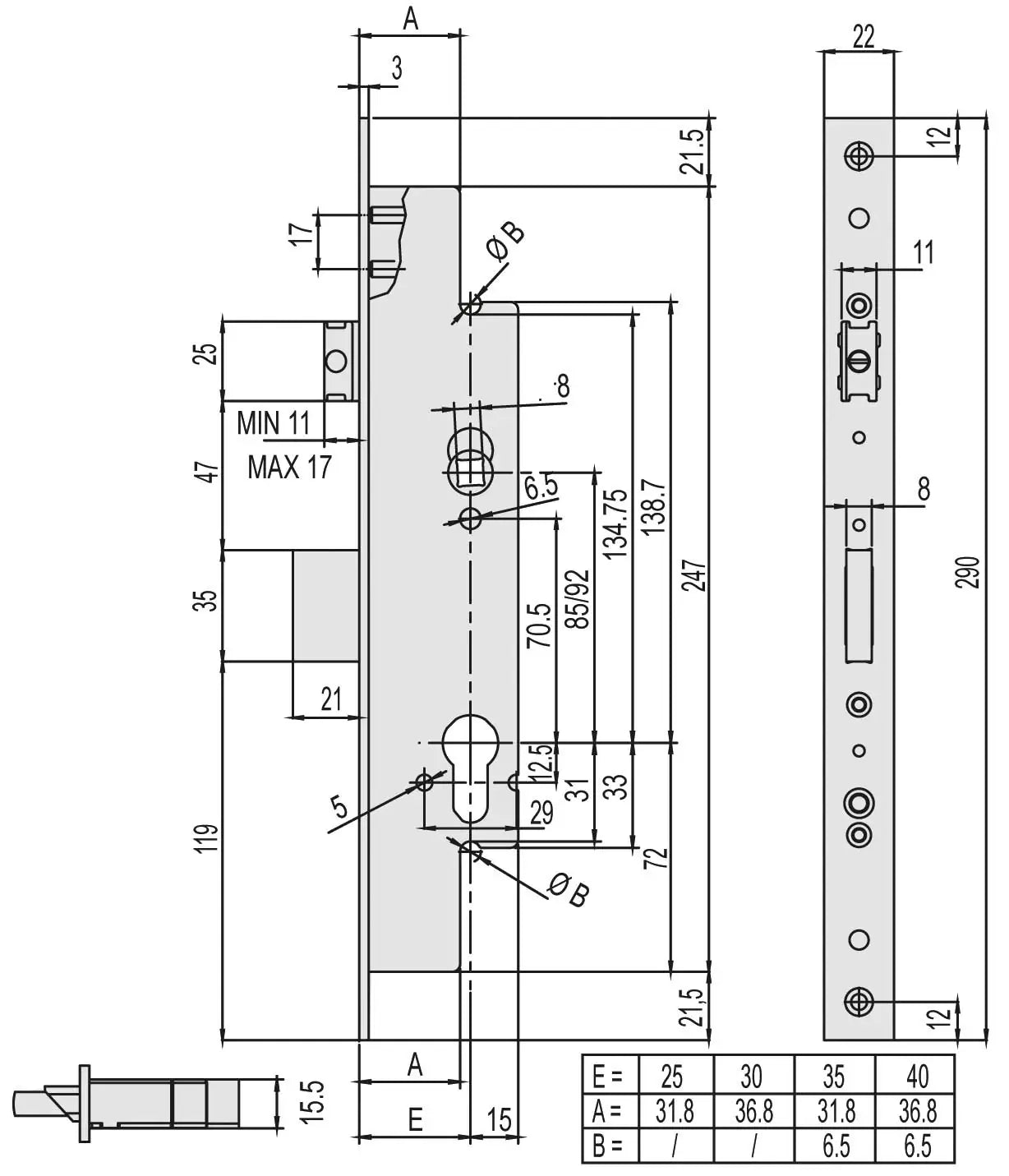 Multitop PRO Einsteckschloss '49225' mit Getriebe für Aluminium