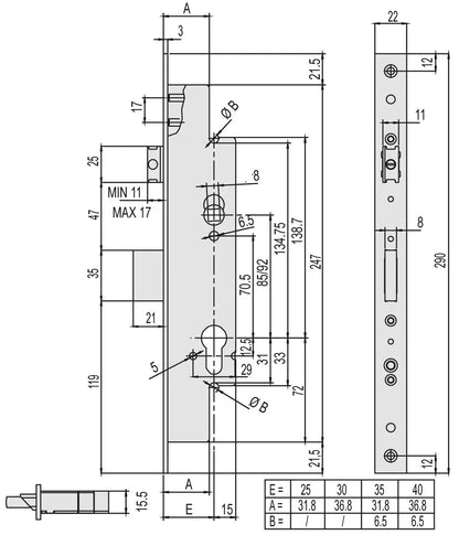 Multitop PRO Einsteckschloss '49225' mit Getriebe für Aluminium