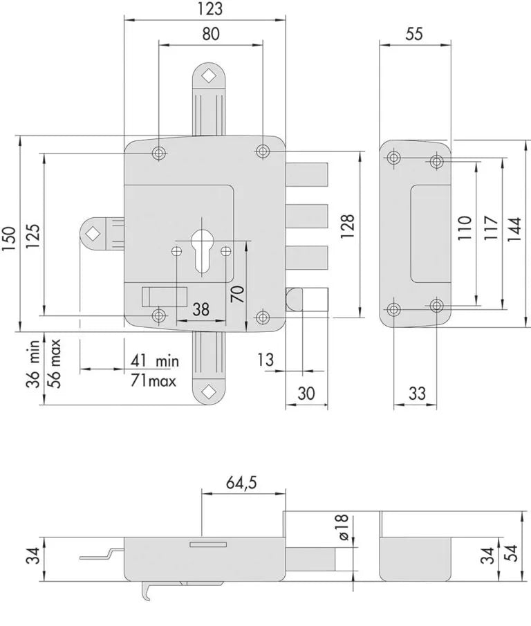 Fünffach-Zylinderschloss aus antik-bronzefarbenem Stahl