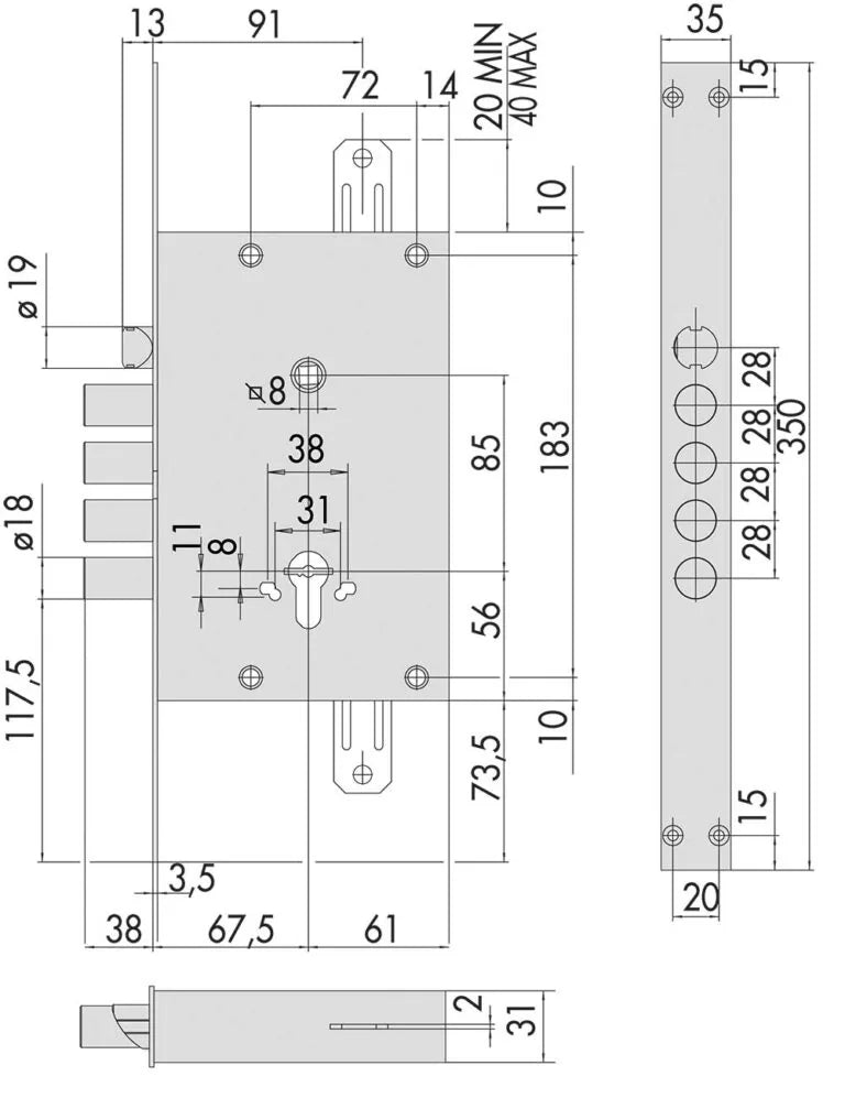 Einsteckschloss mit Getriebesystem E.67