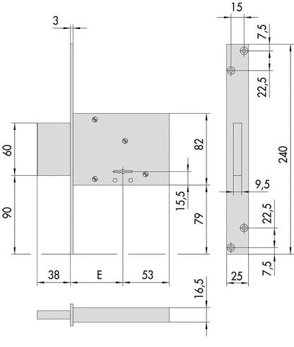 Einsteckschloss '57013' mit Doppelschließung und Riegel aus Stahl