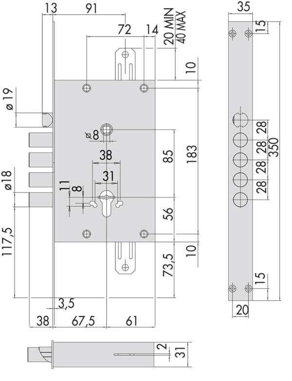 Doppeltour-Schloss E.67 mit Bauschlüssel und Zubehör inklusive