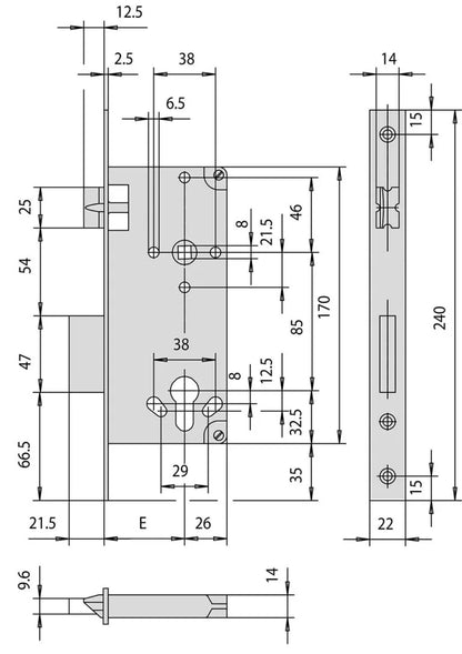 Schloss mit Eurozylinder '5C631' mit verzinktem Stahlgehäuse