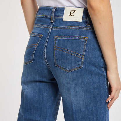 CafèNoir Pantalone Jeans da doonna Coulotte con orlo sfrangiato C7JJ0065 B048 blu medio