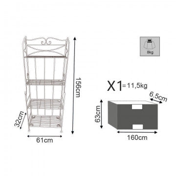 Étagère metallo 4 piani verniciato polvere bianco antico 61x32x156h