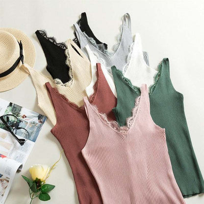 top donna in pizzo con scollo a V