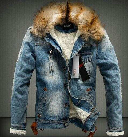 Giacca jeans uomo con pellicia