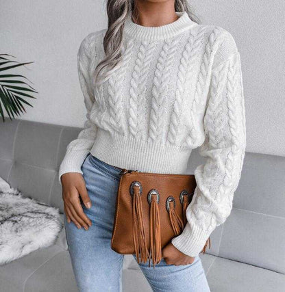 Maglione donna Autunno Inverno Vintage Solid Twist Cropped Maglione