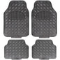 Set of 4 Universal Car Floor Mats Rubber with Chrome Metal Effect (Carbon)
