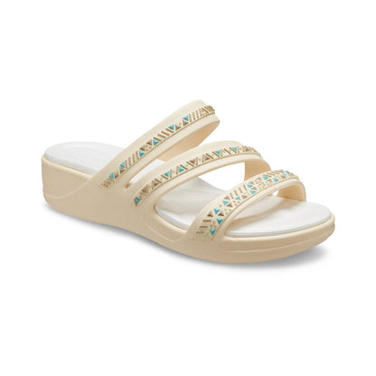 Crocs sandalo da donna Boca Medallion Strappy Wedge W207431-108 vanilla