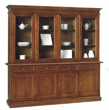 Vitrinenschrank 4-türig Nussbaum Hochglanz 205x42x205h