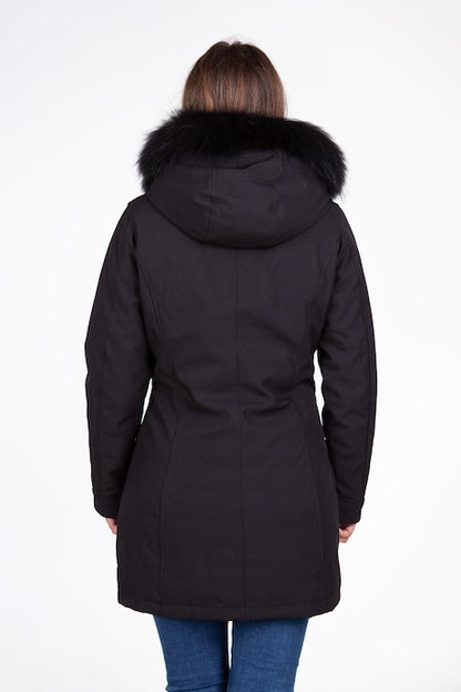 Censured Parka lungo con cappuccio e pelliccia CW178PTNEP90 black