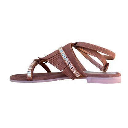 CafèNoir Sandalo Infradito Donna Camoscio Frange Catena Strass C1GG5552 M018 Marrone