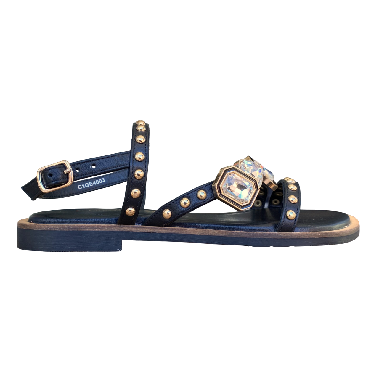 CafèNoir Sandalo Donna Nappa Asimmetrico Borchie Pietre Multicolor C1GE4003 Nero