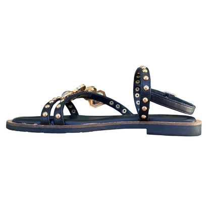 CafèNoir Sandalo Donna Nappa Asimmetrico Borchie Pietre Multicolor C1GE4003 Nero