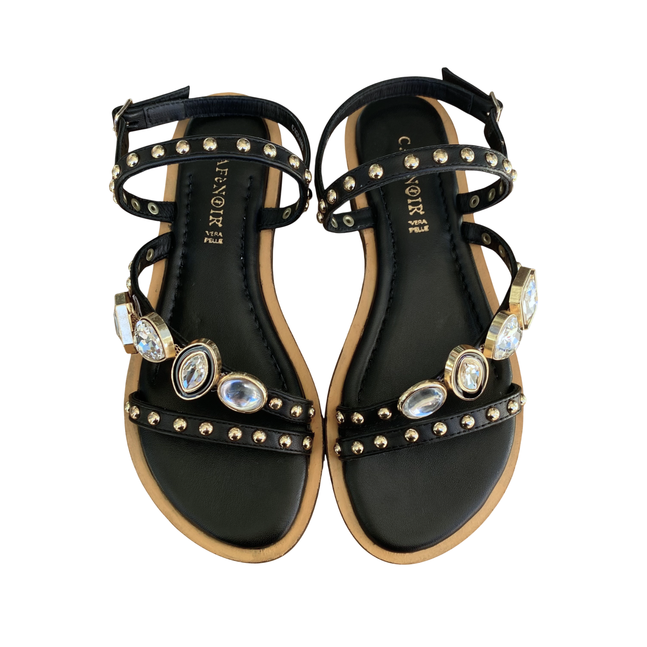 CafèNoir Sandalo Donna Nappa Asimmetrico Borchie Pietre Multicolor C1GE4003 Nero