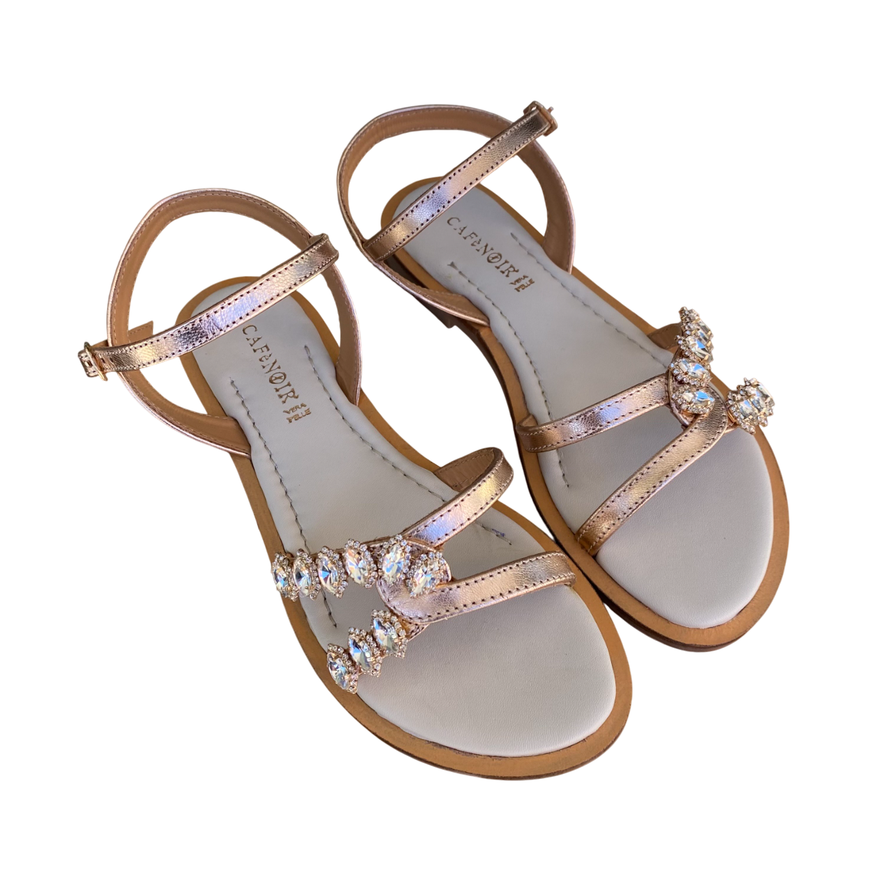 CafèNoir Sandalo Donna Pelle Laminata Accessorio Strass Gilda C1GE2010 L010 Oro Rosa