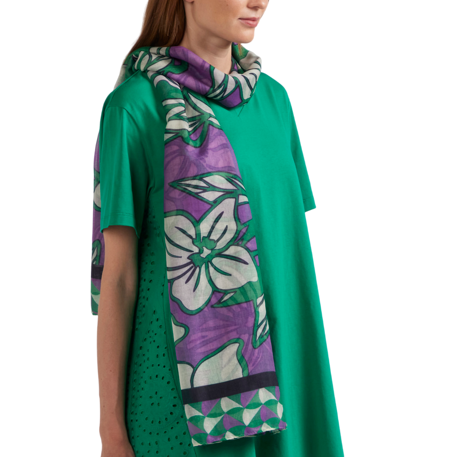 CafèNoir Foulard stampato fiori c7JU0106 S085 viola-verde. Misura 190x90cm